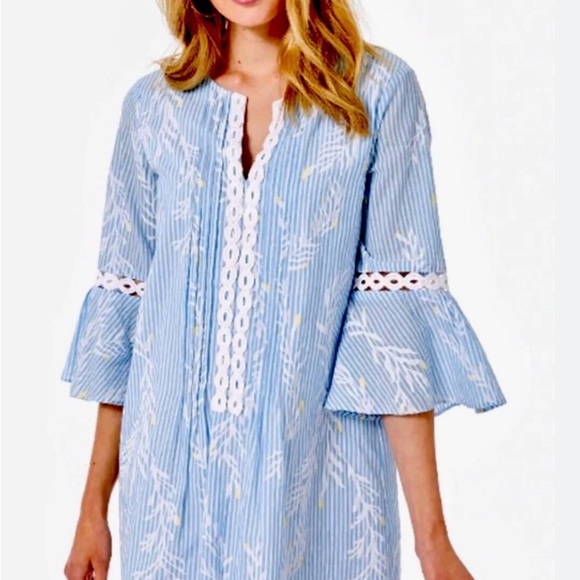Lilly Pulitzer Blue and White Hollie Tunic Dress L - Picture 1 of 7